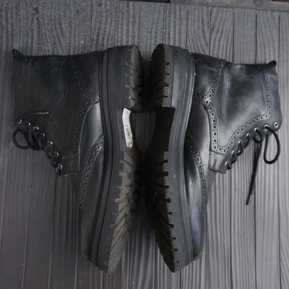 Express Black Leather Combat Men's Boots - Picture 4 of 8